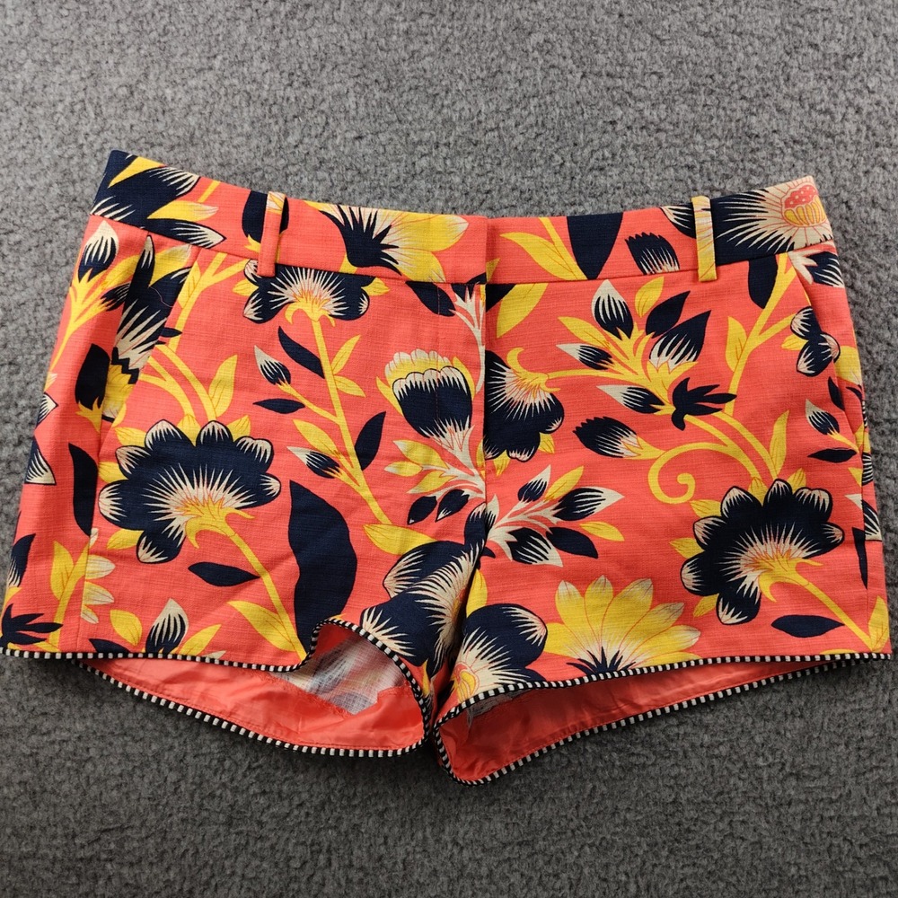 J.Crew Womens Floral Scalloped Hem Shorts Coral Navy Yellow Size 12 City Preppy
